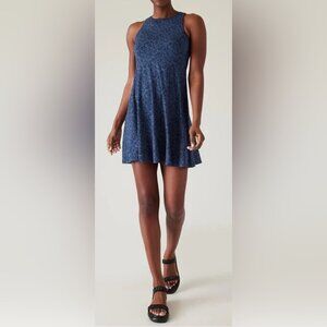EUC Athleta Santorini Thera Print Blue/Black Sleeveless Dress in Women's Large